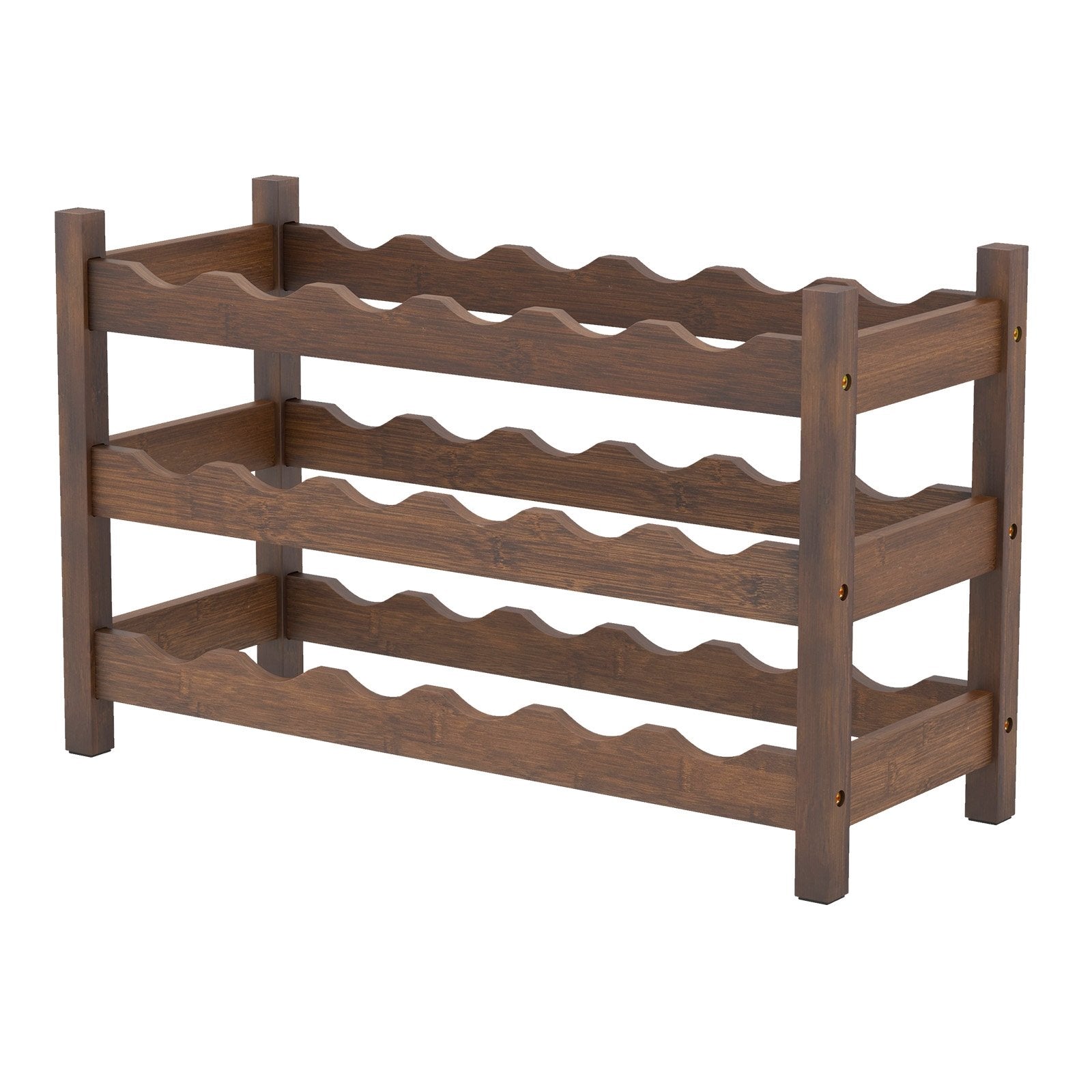 3-Tier Bamboo Freestanding Countertop Wine Bottle Organizer-Coffee