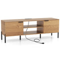 2-Door TV Stand with Charging Station and Open Shelves for TVs up to 65 Inches-Natural