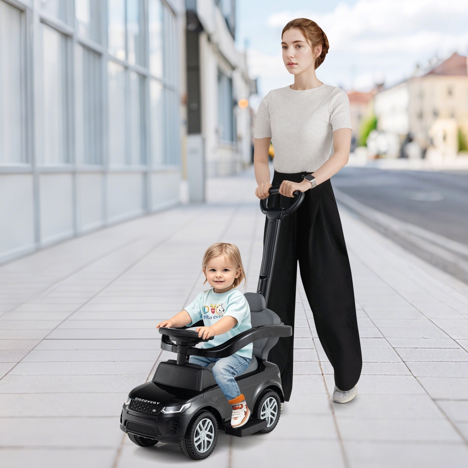 3 in 1 Push Car with Removable Handle and Guardrail for Kids 18-36 Months Old-Black