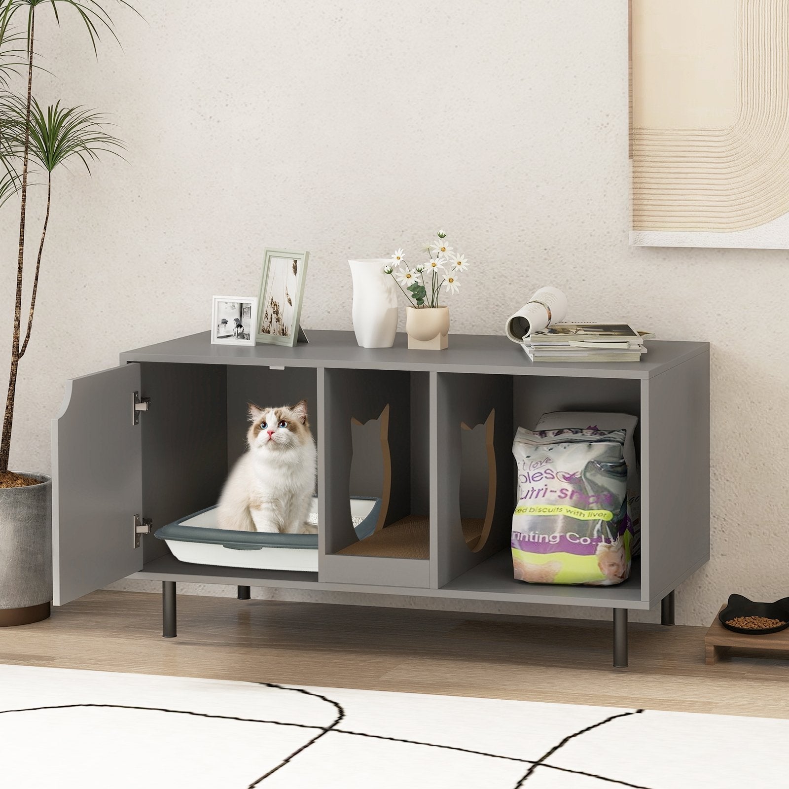 40 Inch Cat Litter Box Enclosure for 2 Cats Hidden Cat Washroom-Gray