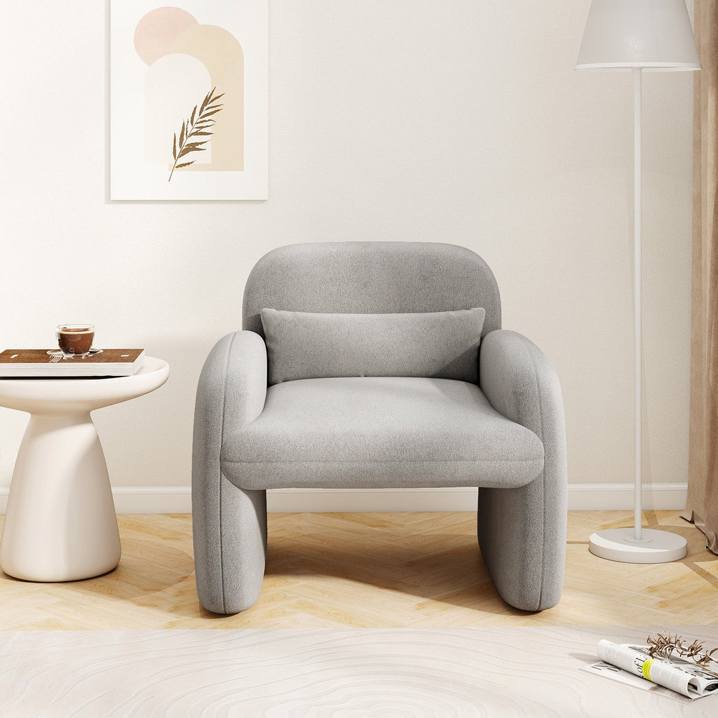 Modern Accent Chair with Waist Pillow and Armrests for Living Room Bedroom-Beige