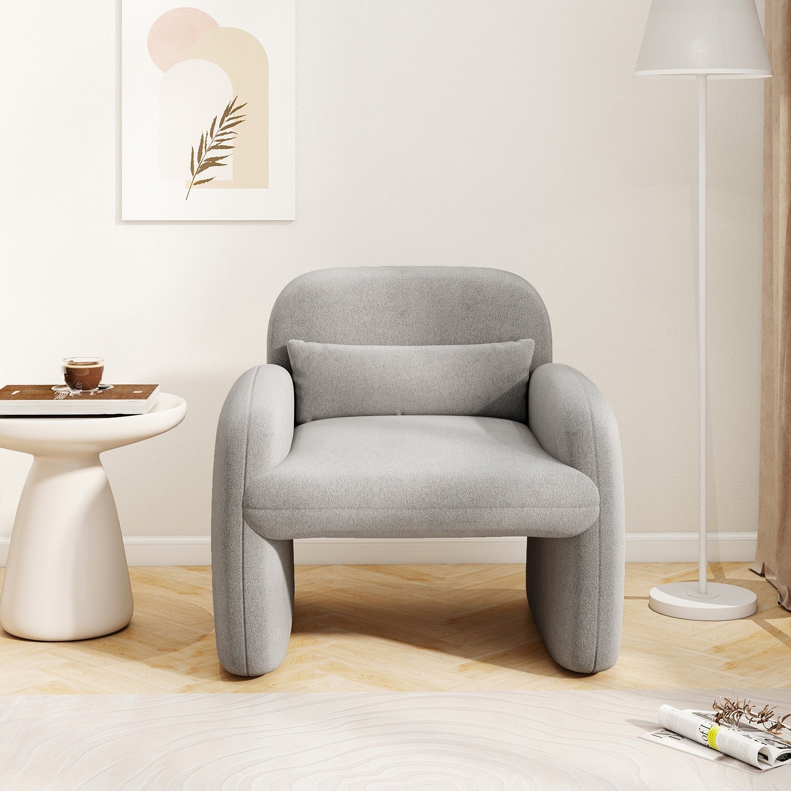 Modern Accent Chair with Waist Pillow and Armrests for Living Room Bedroom-Beige