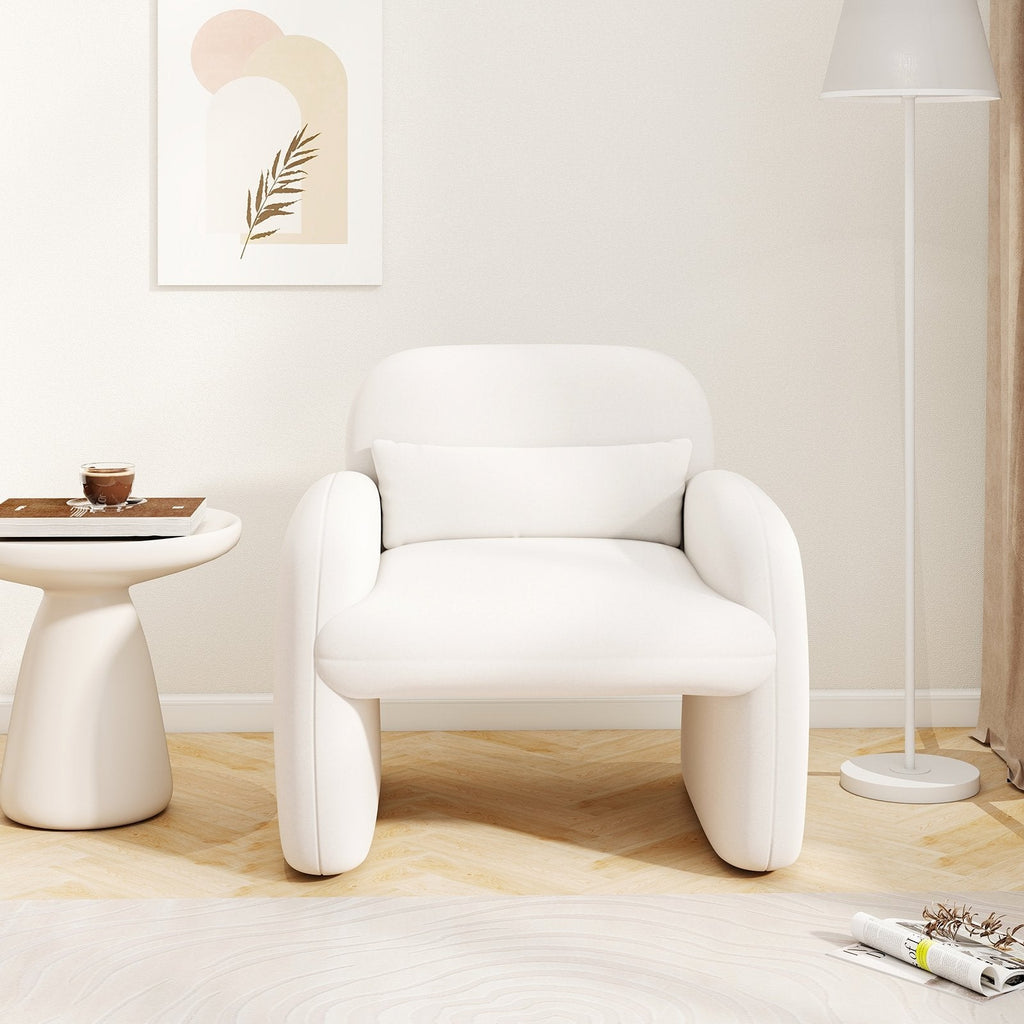 Modern Accent Chair with Waist Pillow and Armrests for Living Room Bedroom-Beige