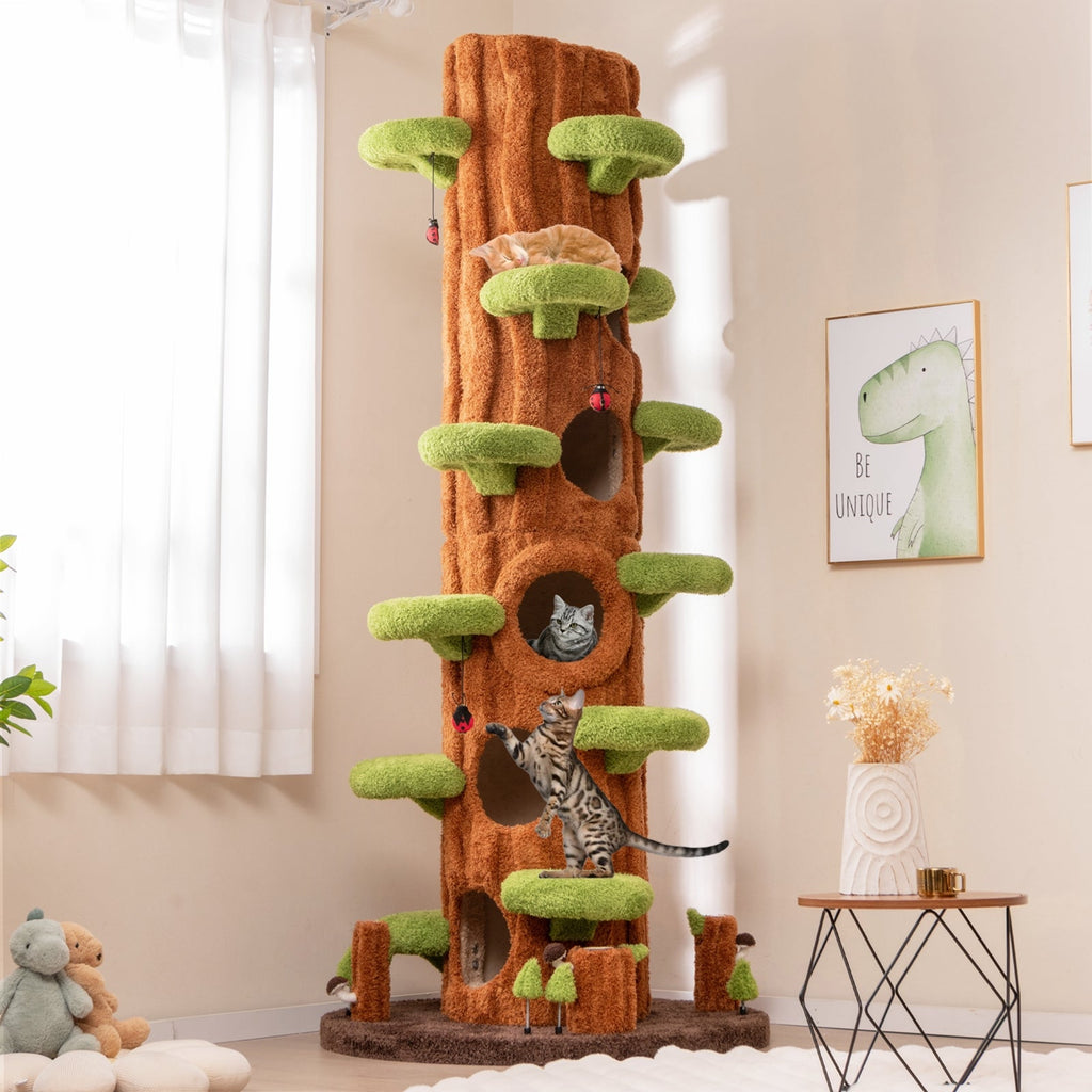 90.5 Inch Tall Multifunctional Cat Tree with Private Condos for Indoor Cats-Brown