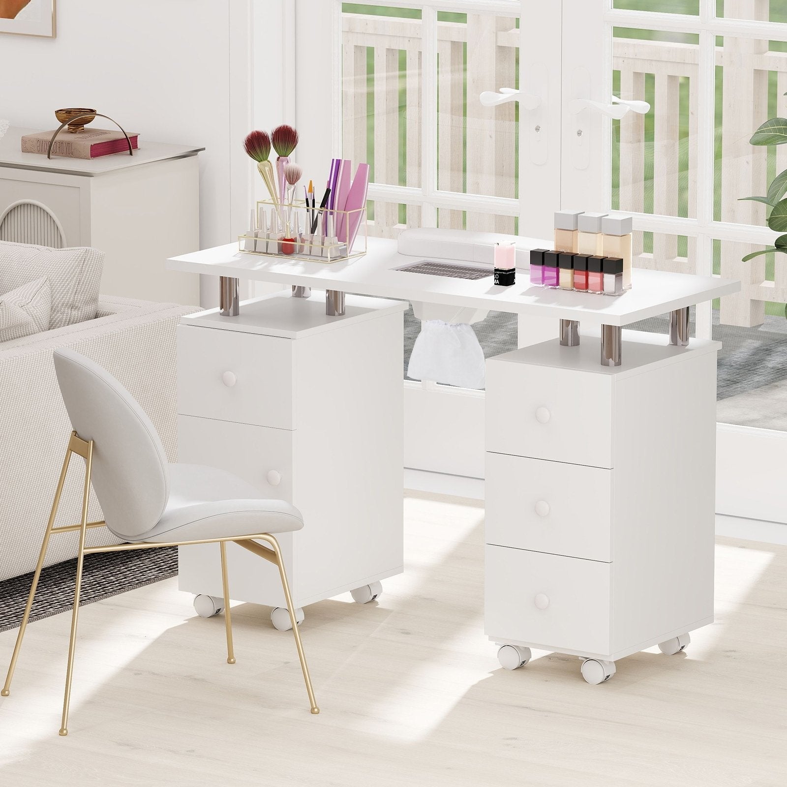 Manicure Table Nail Desk with Electric Dust Collector and 3 Dust Bags-Black