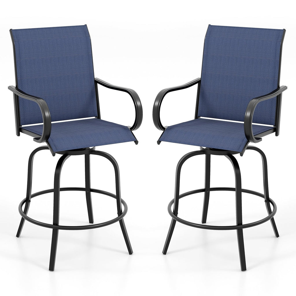 2 Pieces 360 Rotating Bar Stool Set with Armrests for Patio-Black