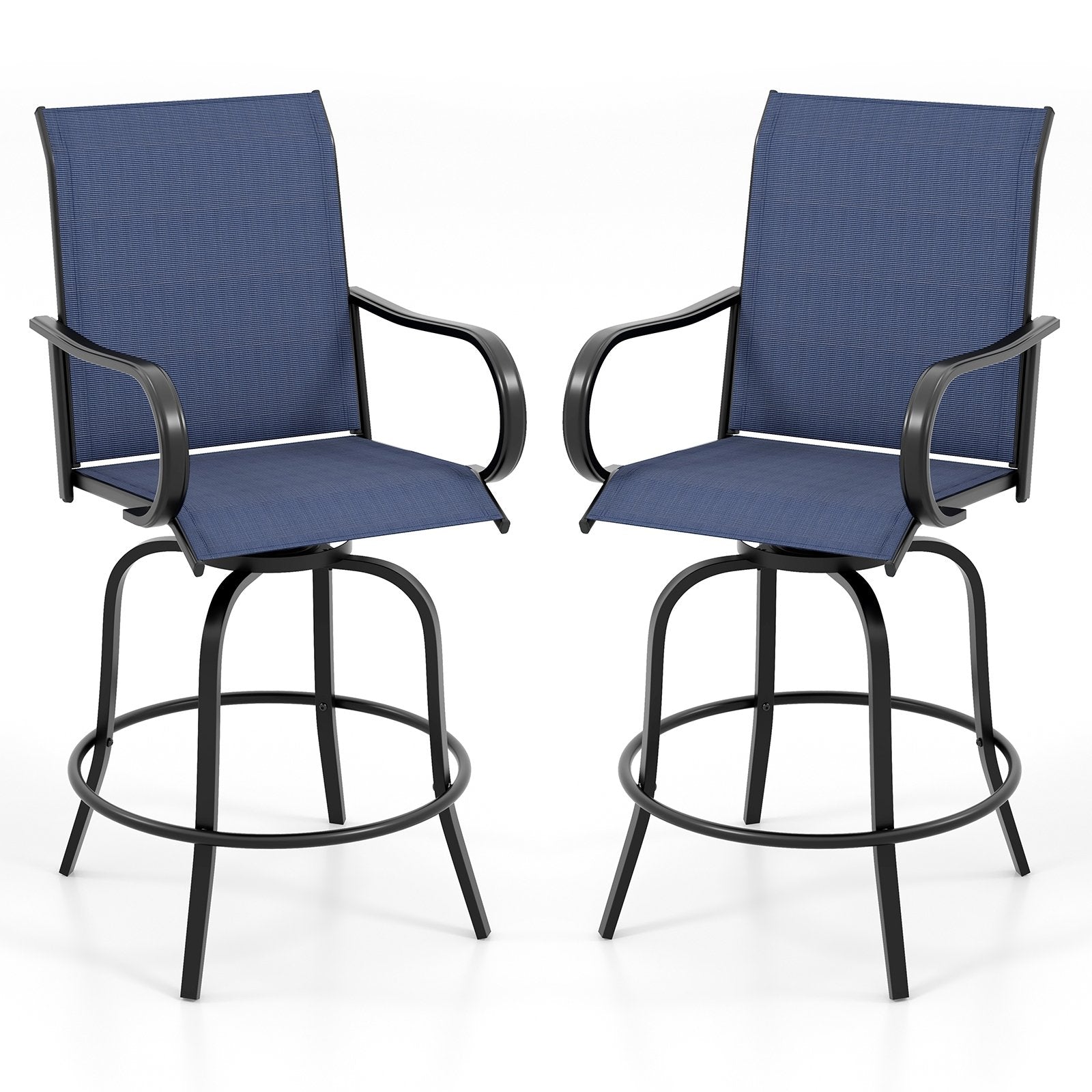 2 Pieces 360 Rotating Bar Stool Set with Armrests for Patio-Black