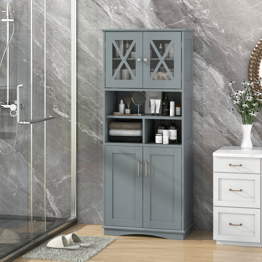 Tall Bathroom Cabinet Large Floor Storage Cabinet with Acrylic Doors and 3 Cubes-Black
