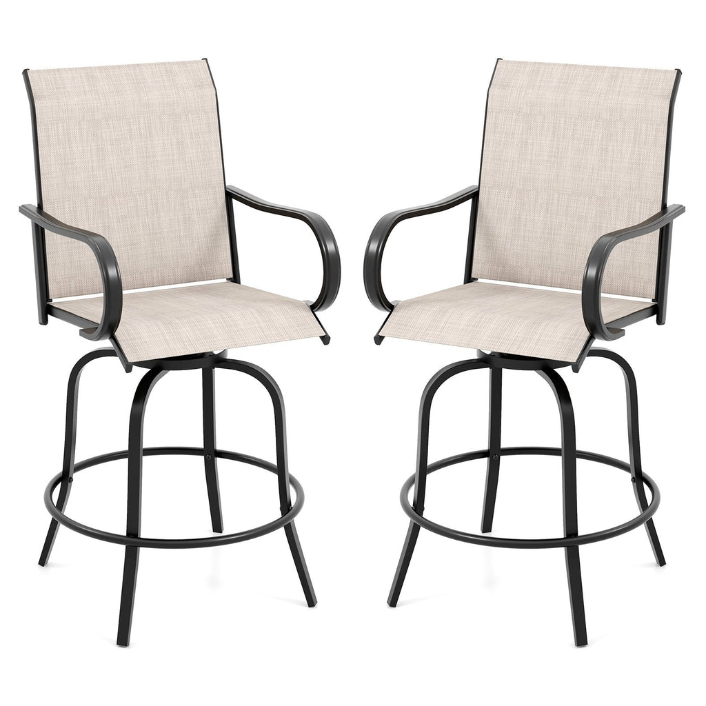 2 Pieces 360 Rotating Bar Stool Set with Armrests for Patio-Black