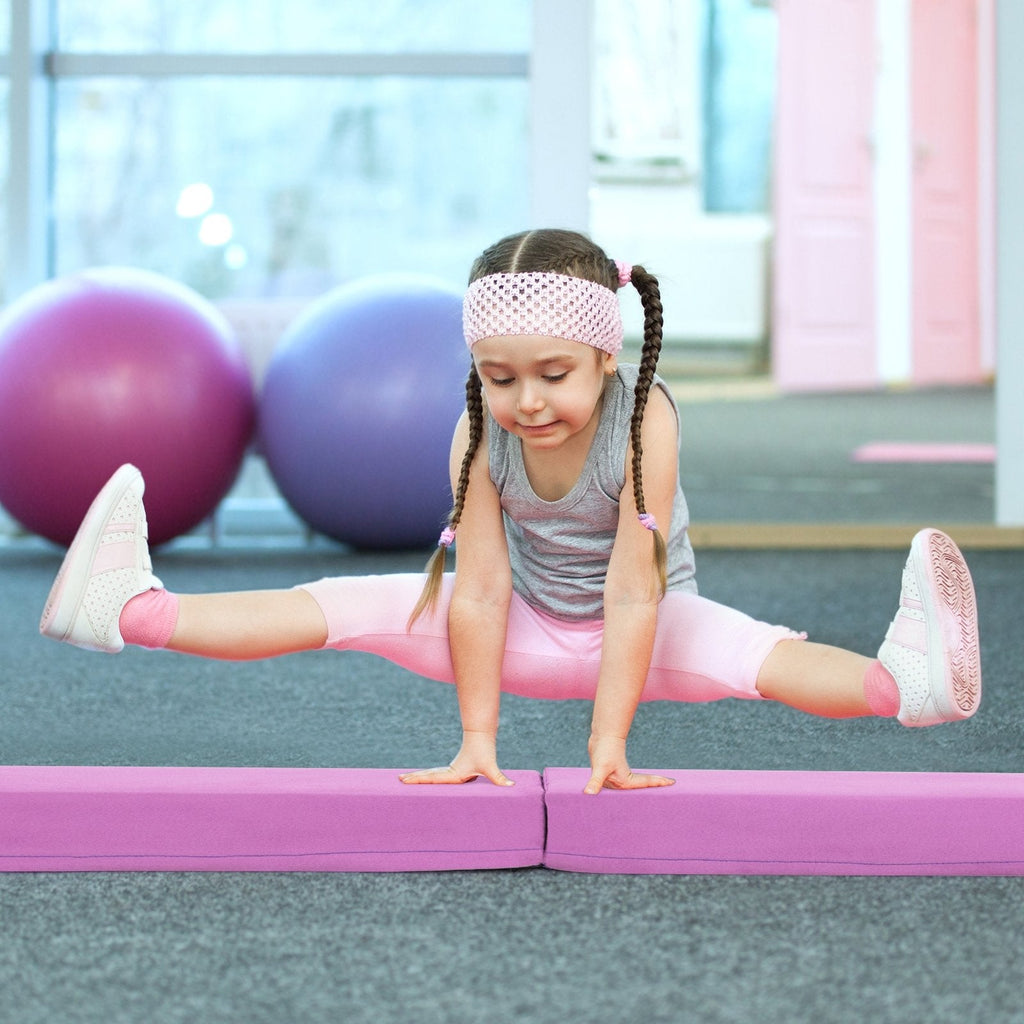 7 FT Folding Balance Beam with Removable Suede Cover and Non-slip Bottom-Khaki