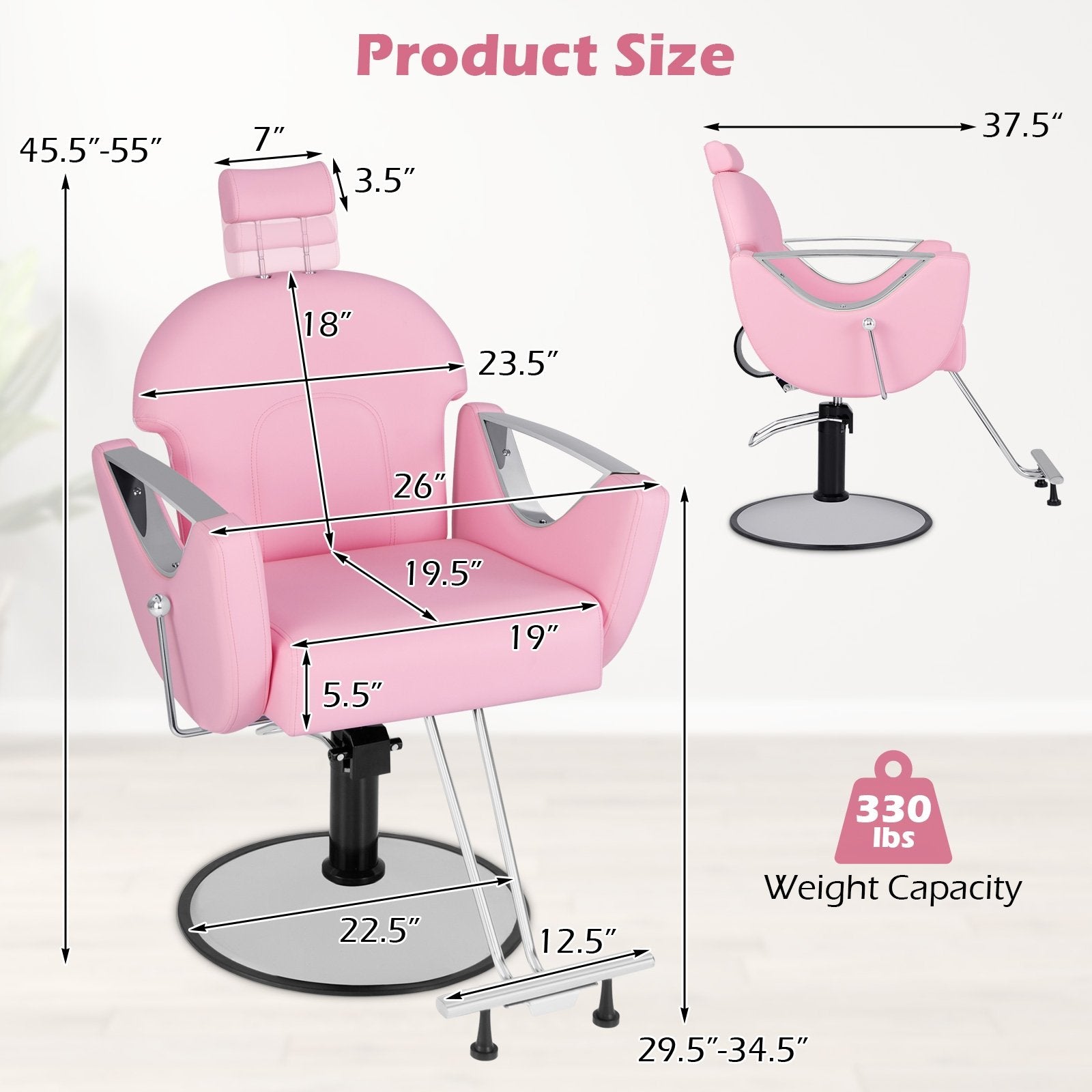 360°Swivel Reclining Salon Chair for Hair Stylist-Black