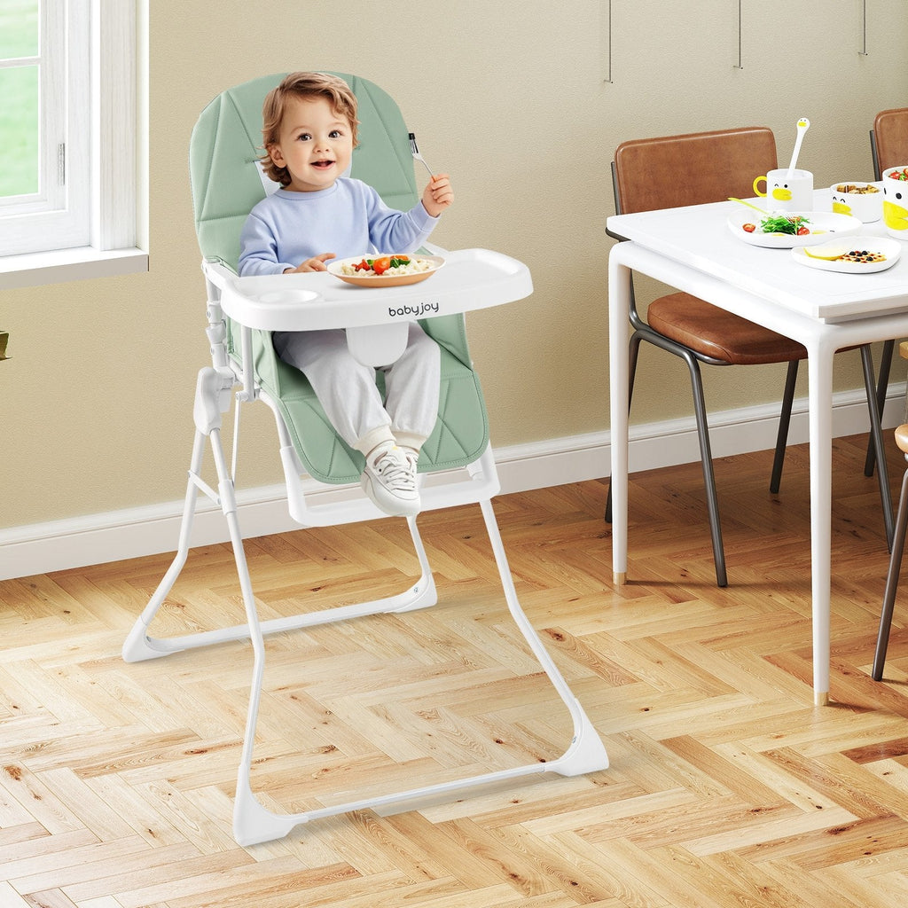 Easy Clean Compact Highchair with Removable Adjustable Tray and PU Seat Cushion-Brown