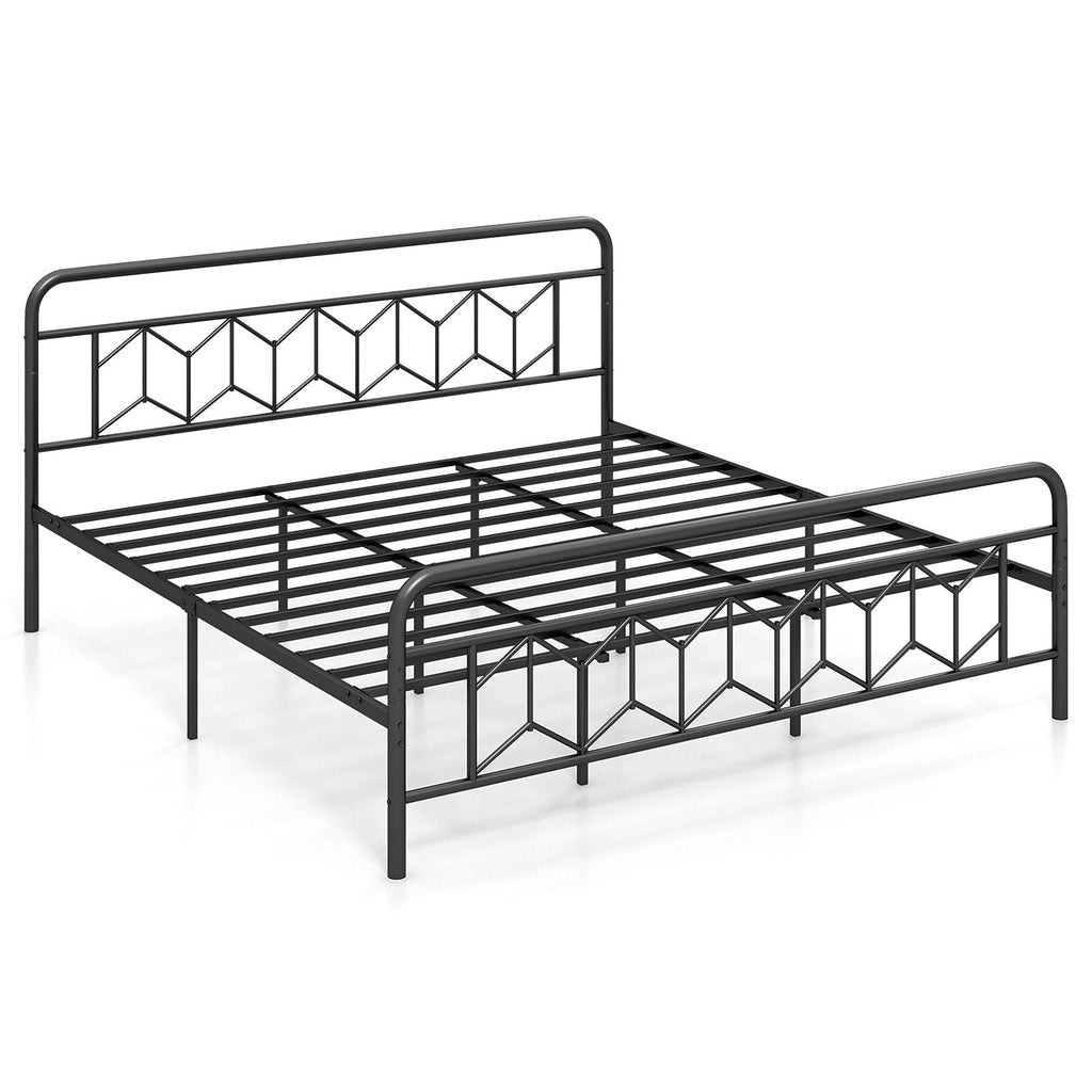 Platform Bed with High Headboard and Snap Lock Metal Slats-King Size