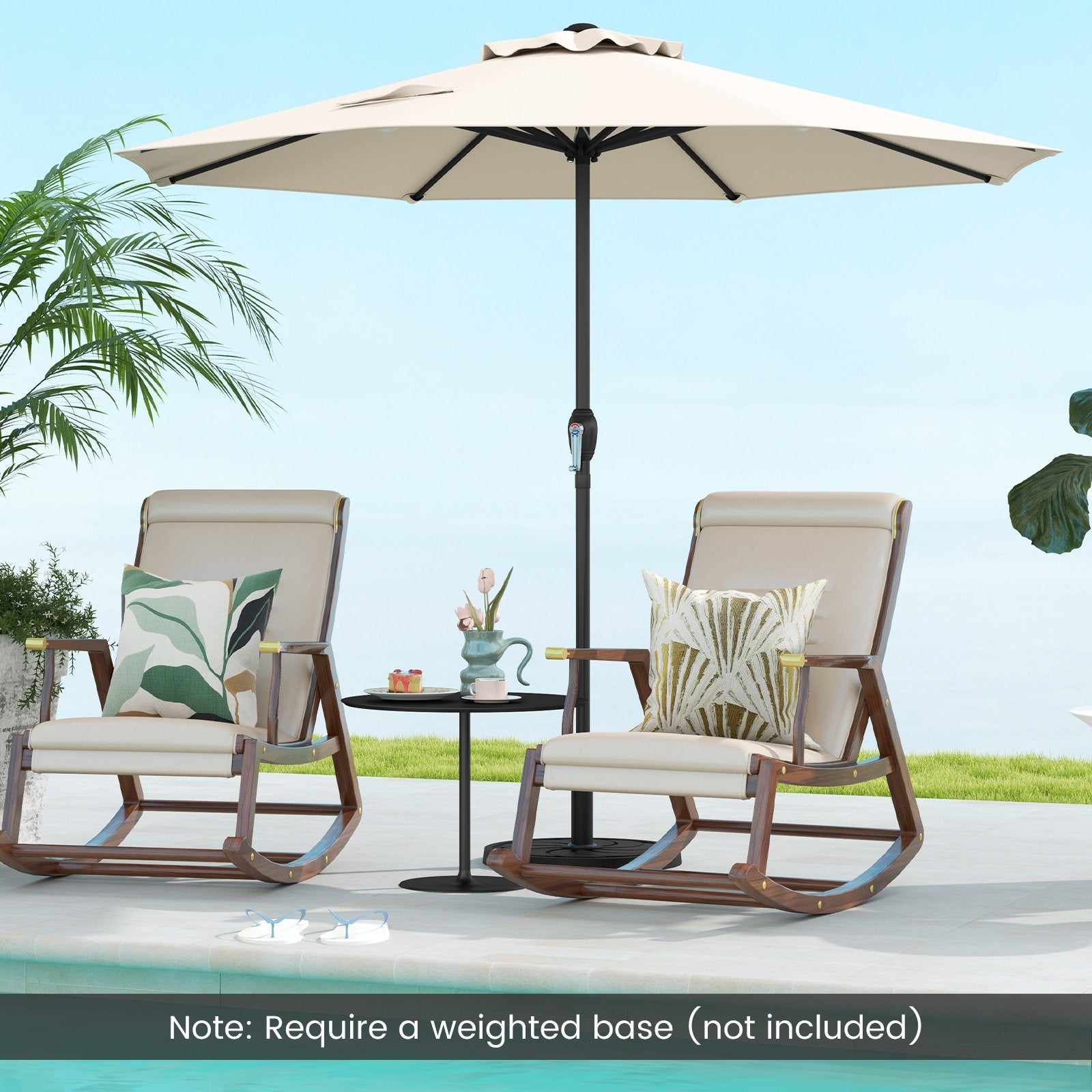 Outdoor Heavy Duty Market Umbrella with Crank Handle and 8 Sturdy Ribs-Beige