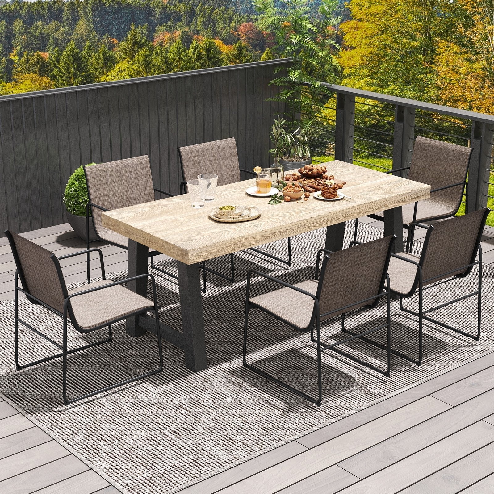 Outdoor Dining Chairs Set of 2 Patio Furniture Chair with Breathable Seat and Backrest-Brown