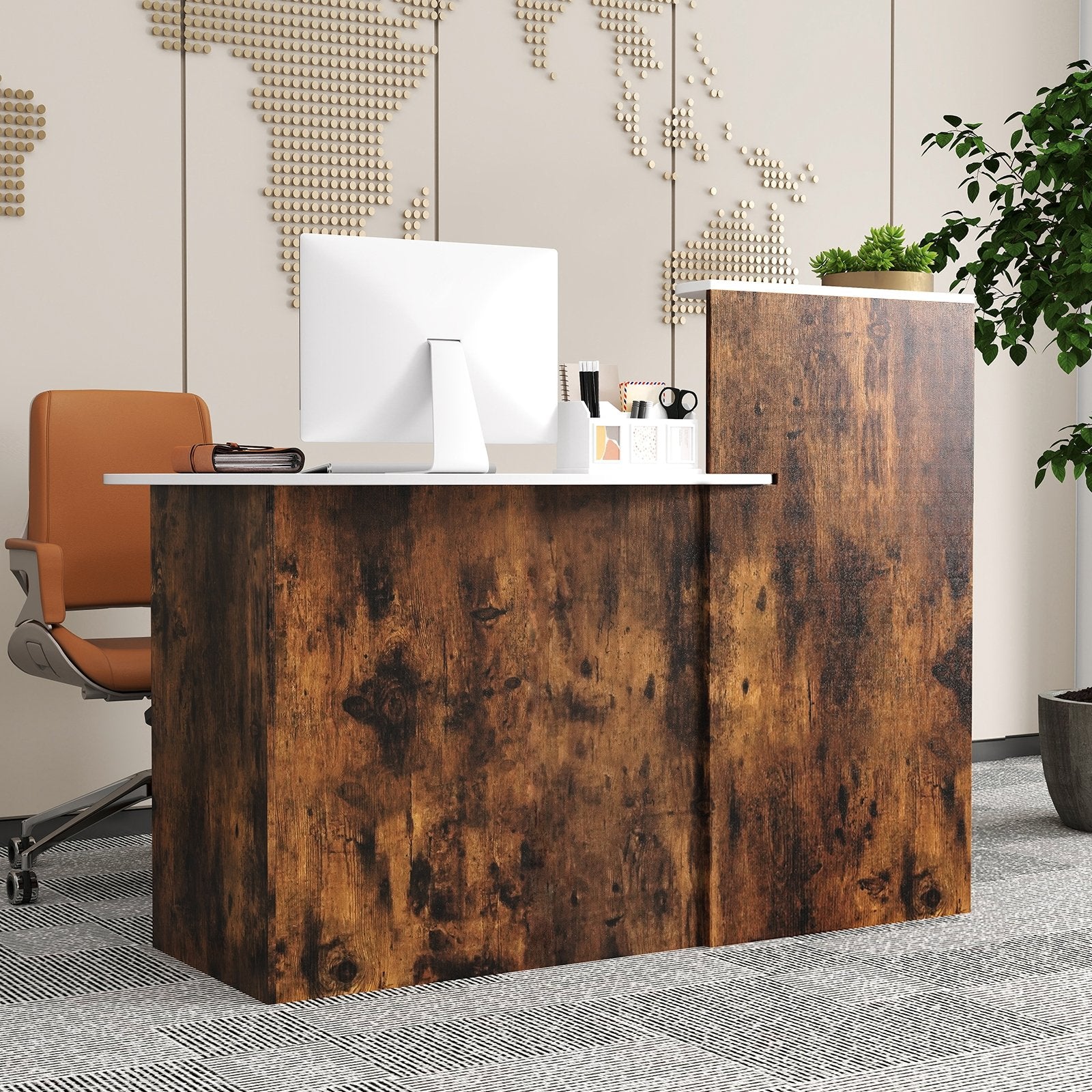 Modern Reception Desk Front Counter Desk with Oval Tabletop-Black