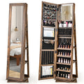 360° Swivel Jewelry Armoire Standing Jewelry Organizer with Full Length Mirror and Back Shelves-Rustic Brown