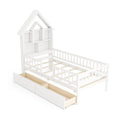 Twin Size House Bed Kids Montessori Bed with House-Shaped Storage Headboard-White
