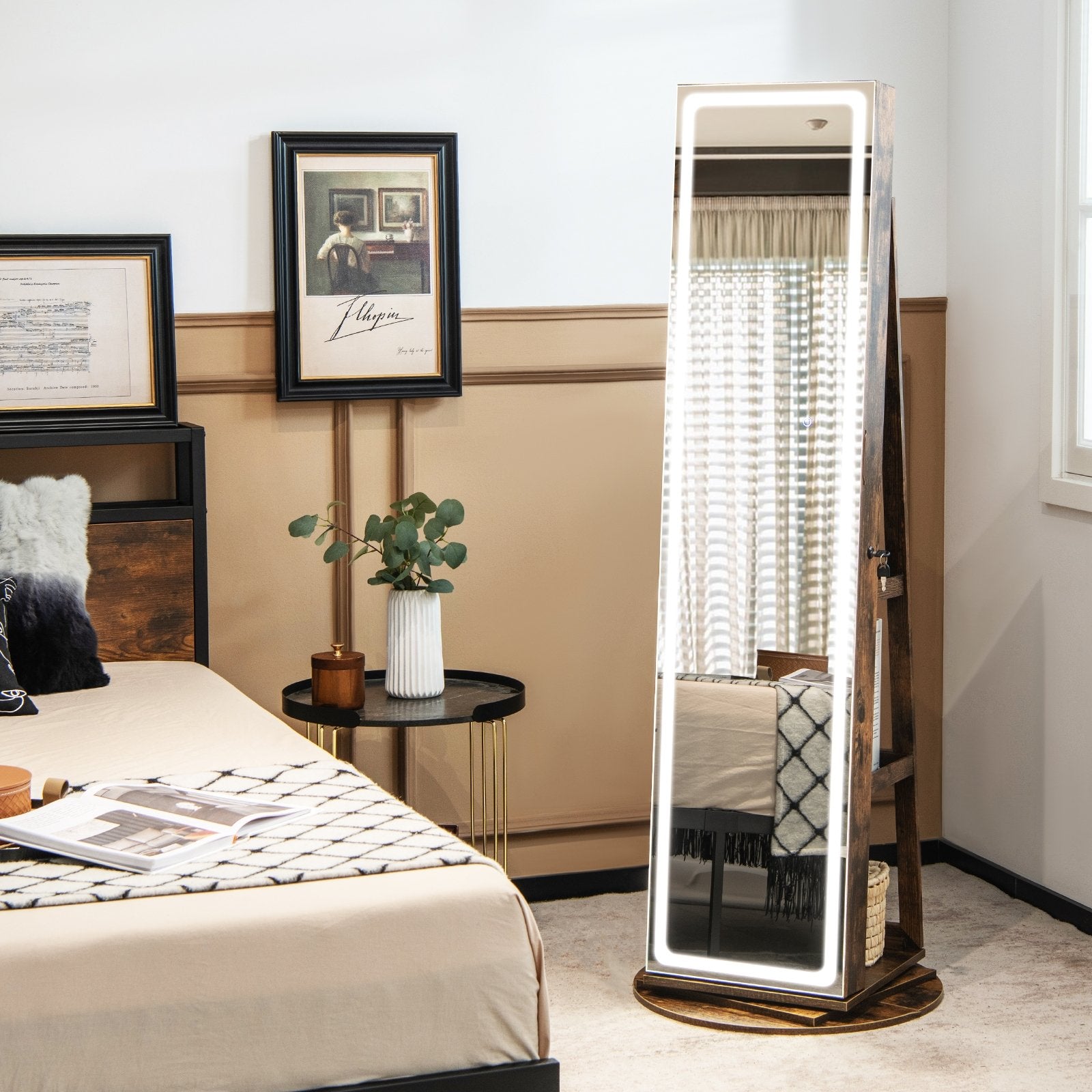 Standing Jewelry Cabinet with Adjustable LED Lights-Black