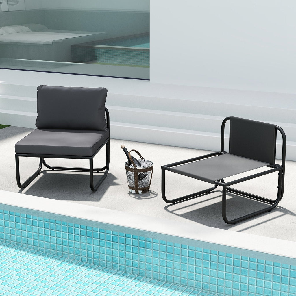 Outdoor Patio Chairs Set of 2 with Removable Cushions and Adjustable Foot Pads-Gray