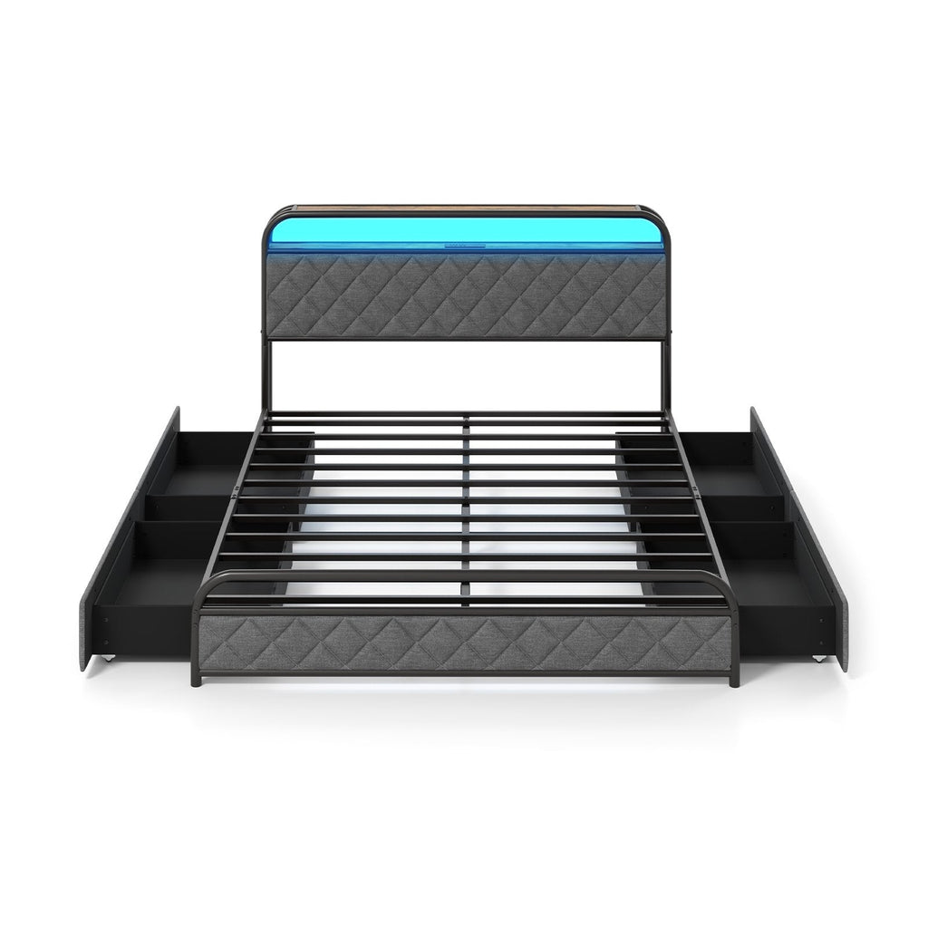 Twin/Full/Queen Size Bed Frame with LED Lights and Charging Station-Twin Size