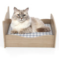 Elevated Pet Bed Frame with Rails and Cute Headboards-Walnut