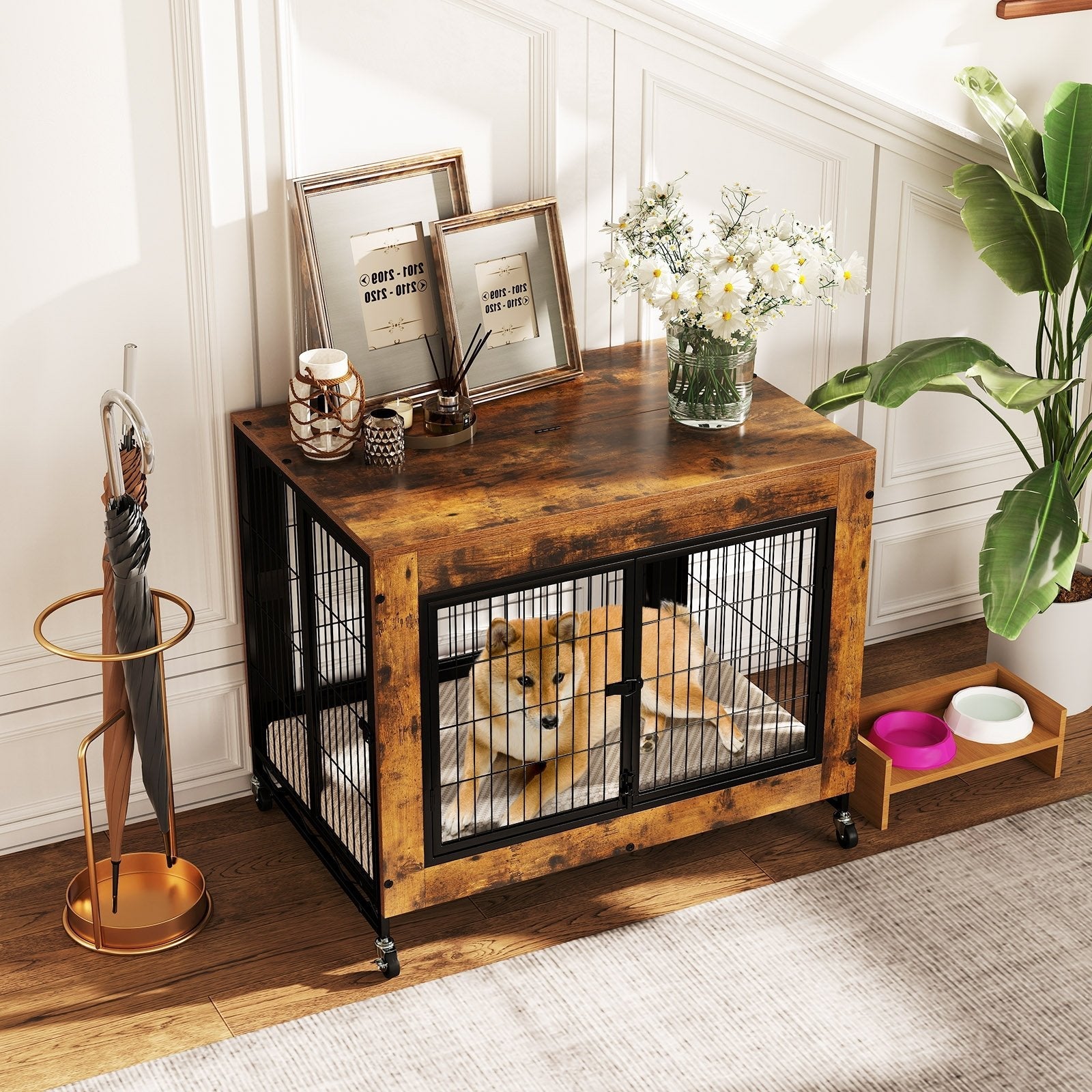 Industrial Dog Kennel with Flip-up Top 3 Lockable Doors and Removable Tray-Gray