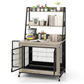 Industrial Dog Kennel Dog Crate Furniture with Storage Shelves-Gray