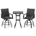 3 Pieces PE Wicker Patio Swivel Bar Set with Quick-Drying Foam-Black