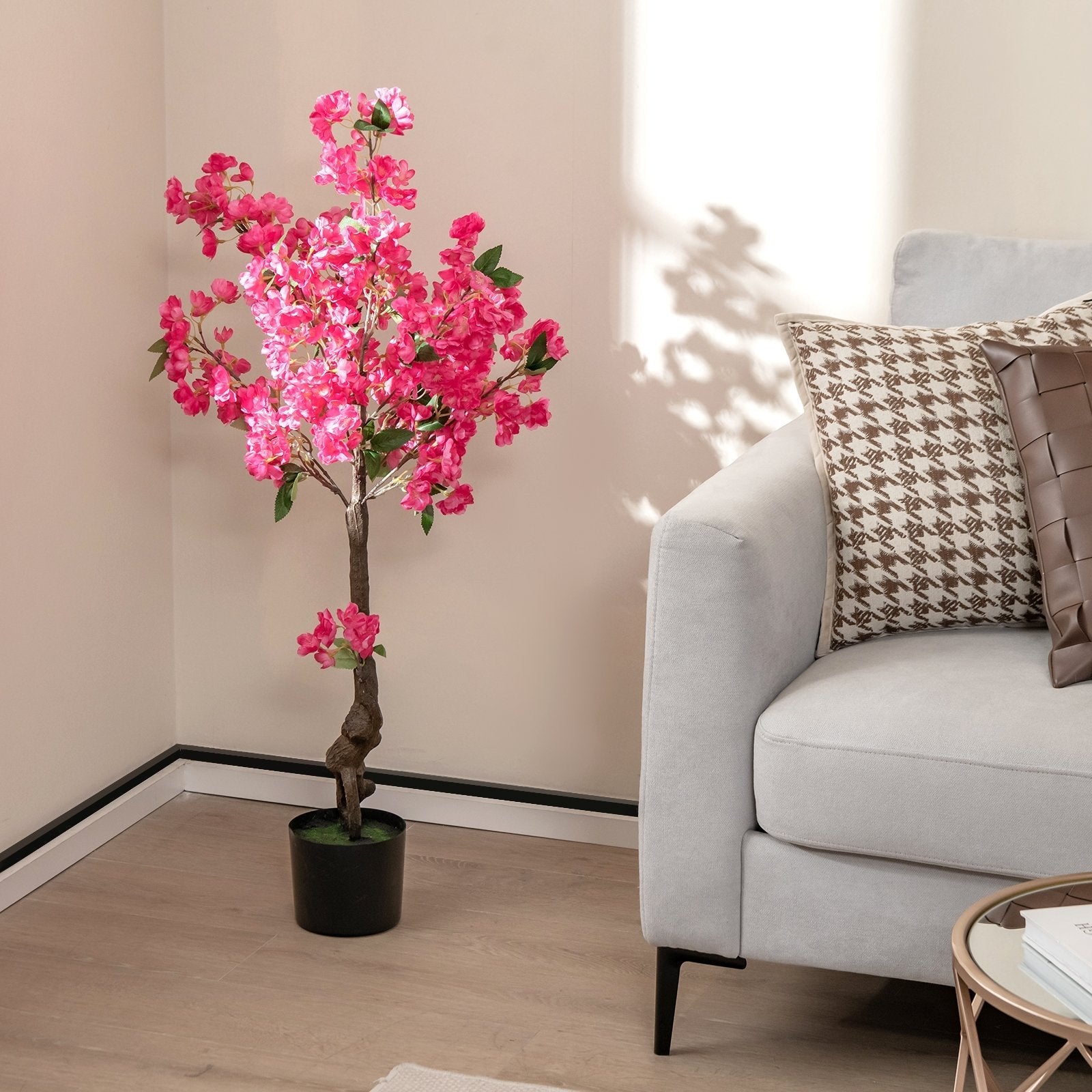 2 Pack 41 Inch Artificial Plum Blossom Tree Fake Floral Plant with 92 Flowers-Red