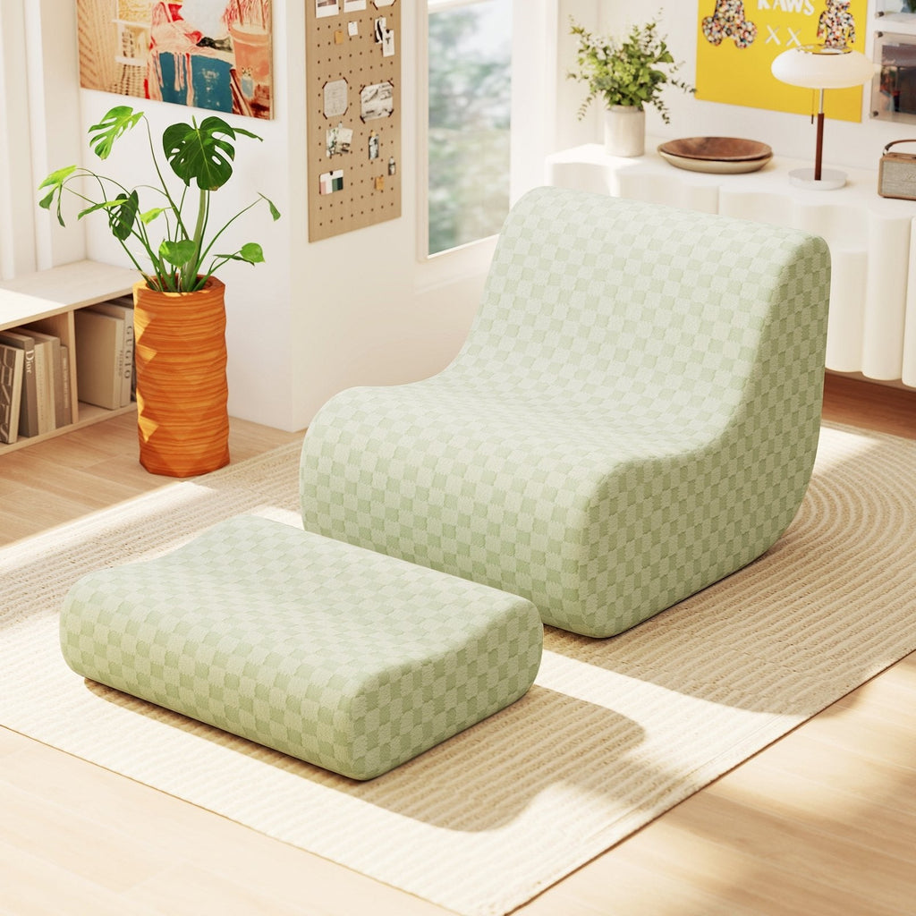 Bean Bag Chair with Ottoman and High Elasticity Sponge-Brown
