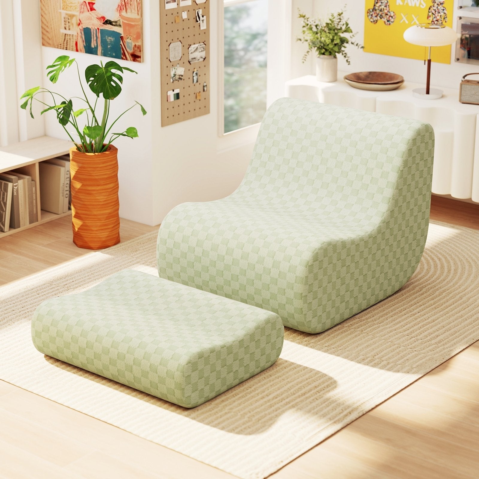 Bean Bag Chair with Ottoman and High Elasticity Sponge-Brown