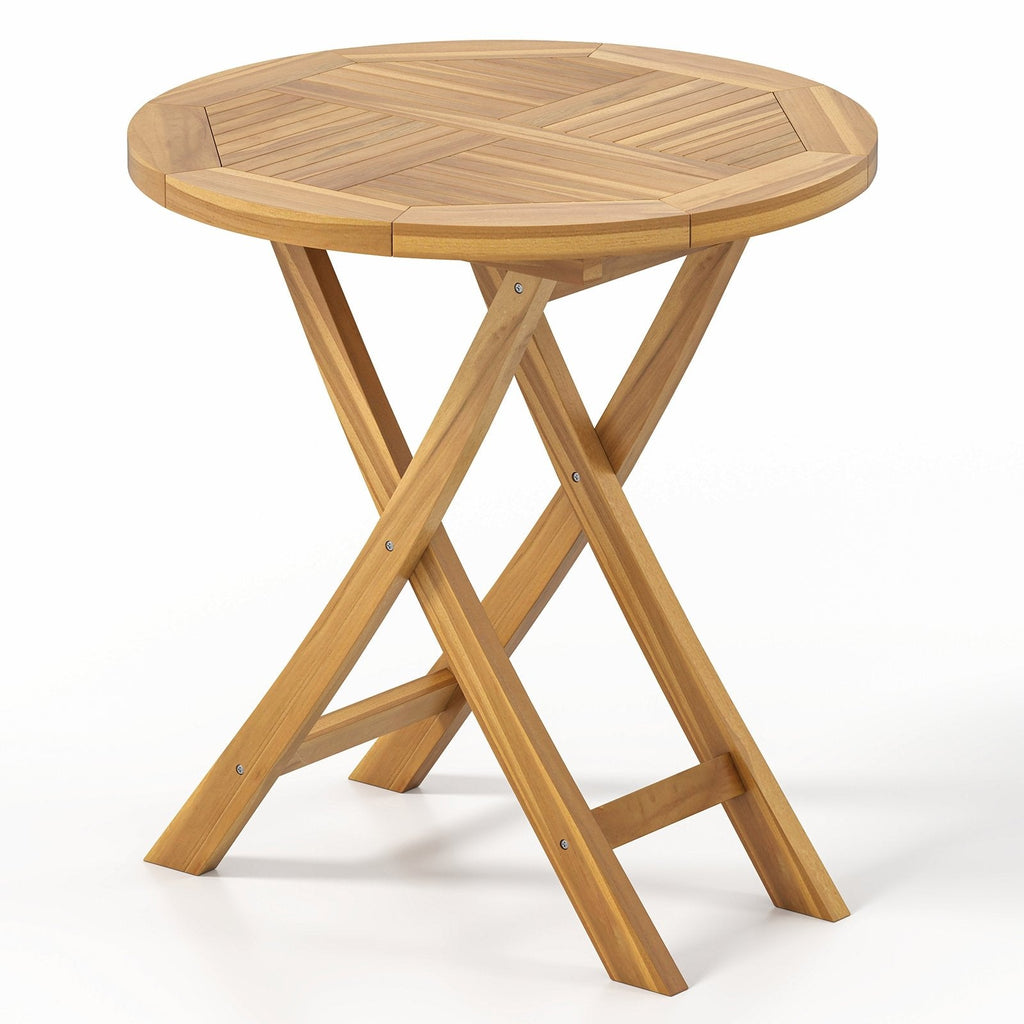 Patio Teak Wood Dining Table with Slatted Tabletop and Sturdy X-Shaped Frame