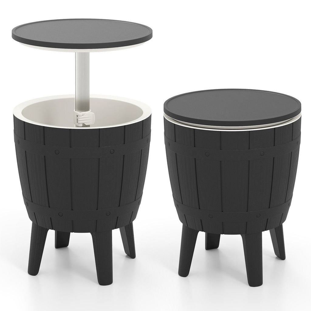 10 Gallon Cooler Bar Table Outdoor Coffee Table Ice Bucket with Telescopic Tabletop for Beer and Wine-Black