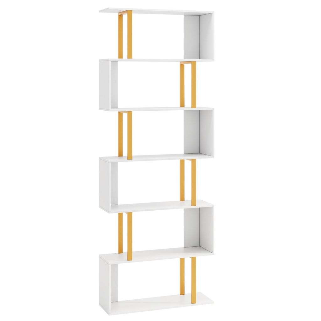 5-Tier/6-Tier Geometric Bookcase with Metal Frame and Anti-tipping Kits-6-Tier