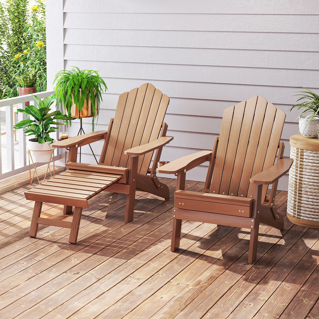All-Weather HIPS Patio Adirondack Lounge Chair with Retractable Footrest-Black