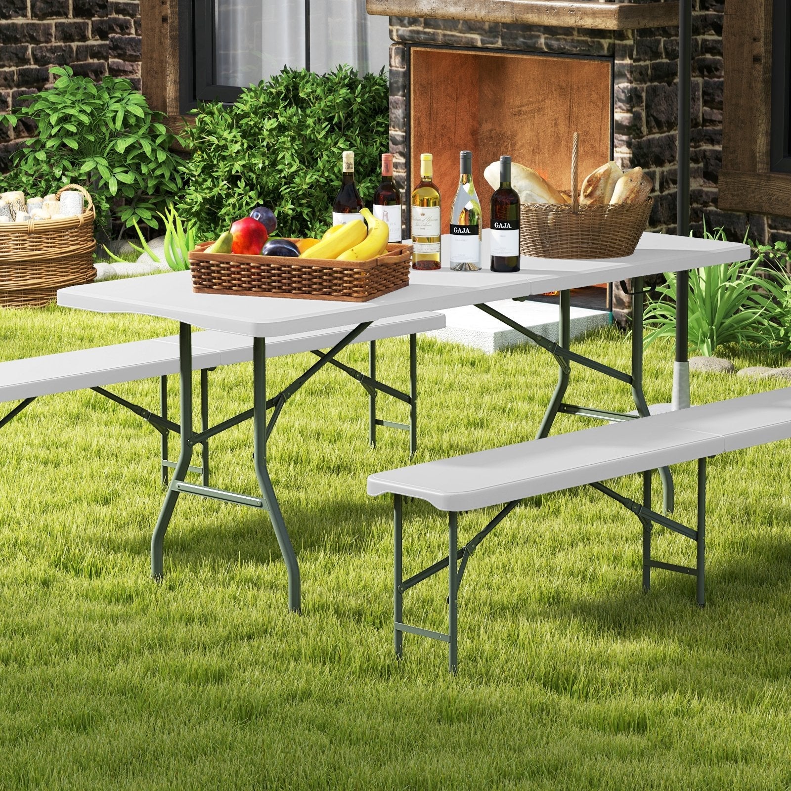 6 ft Portable Folding Table 350 LBS Fold-in-Half Table with HDPE Tabletop-Black
