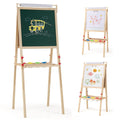Adjustable Double-sided Easel with 4 Paint Cups-Natutral