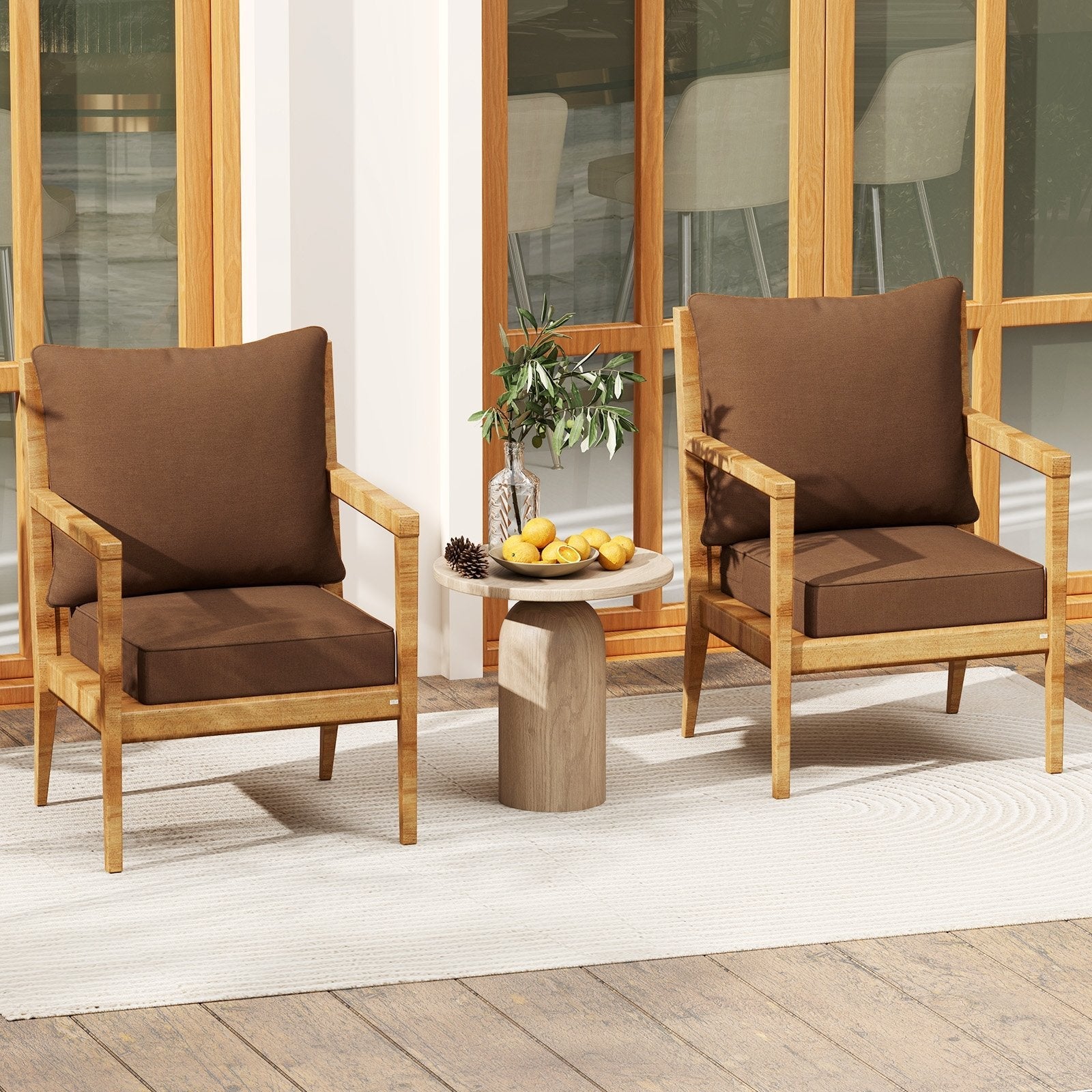Deep Seat Chair Cushion Pads Set with Rope Belts for Indoor and Outdoor-Beige