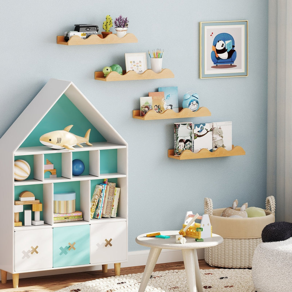 16 Inch Kids Bookshelf Set of 4 Floating Nursery Book Shelves for Decoration Book Toy Storage-Natural