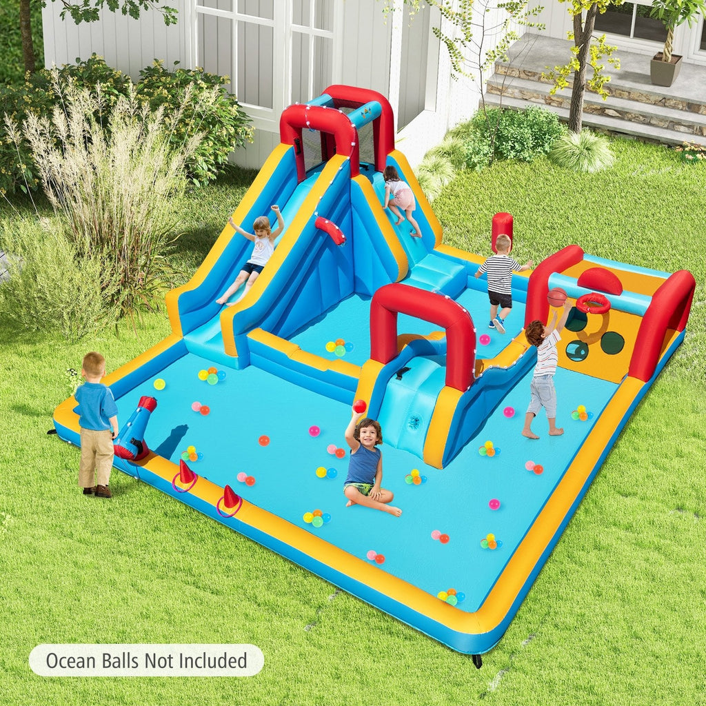 Inflatable Double Water Slide Park 9-in-1 Giant Bounce House 680W Blower Included