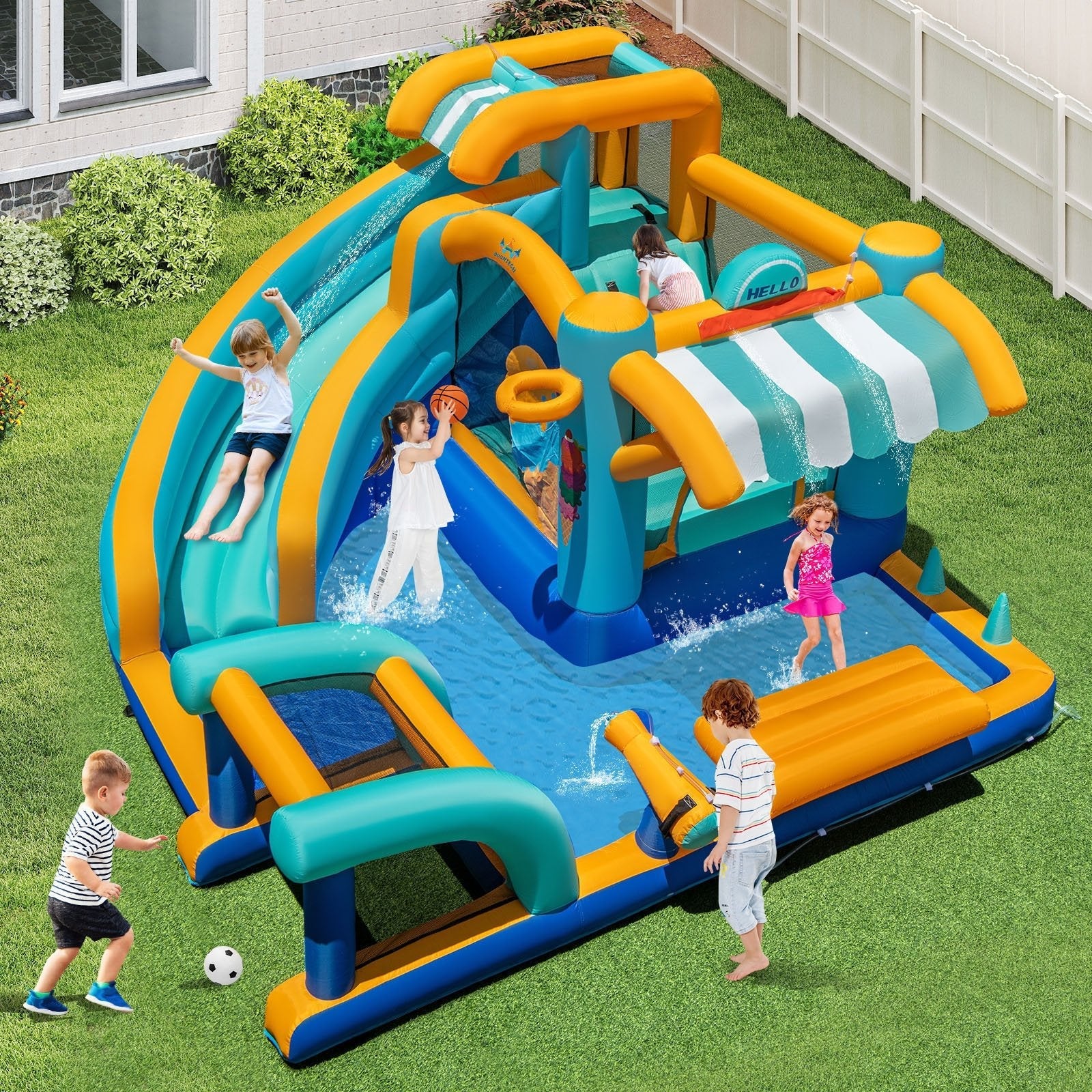 Inflatable Water Slide Bounce House Kids Jump Castle with 750W Blower