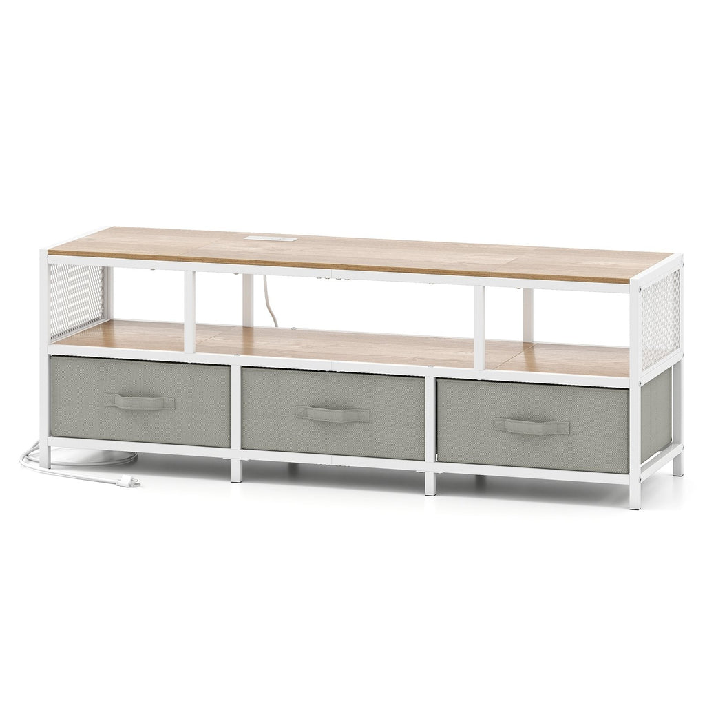 TV Stand for TVs up to 65 Inches with Power Outlets USB Charging-Natural