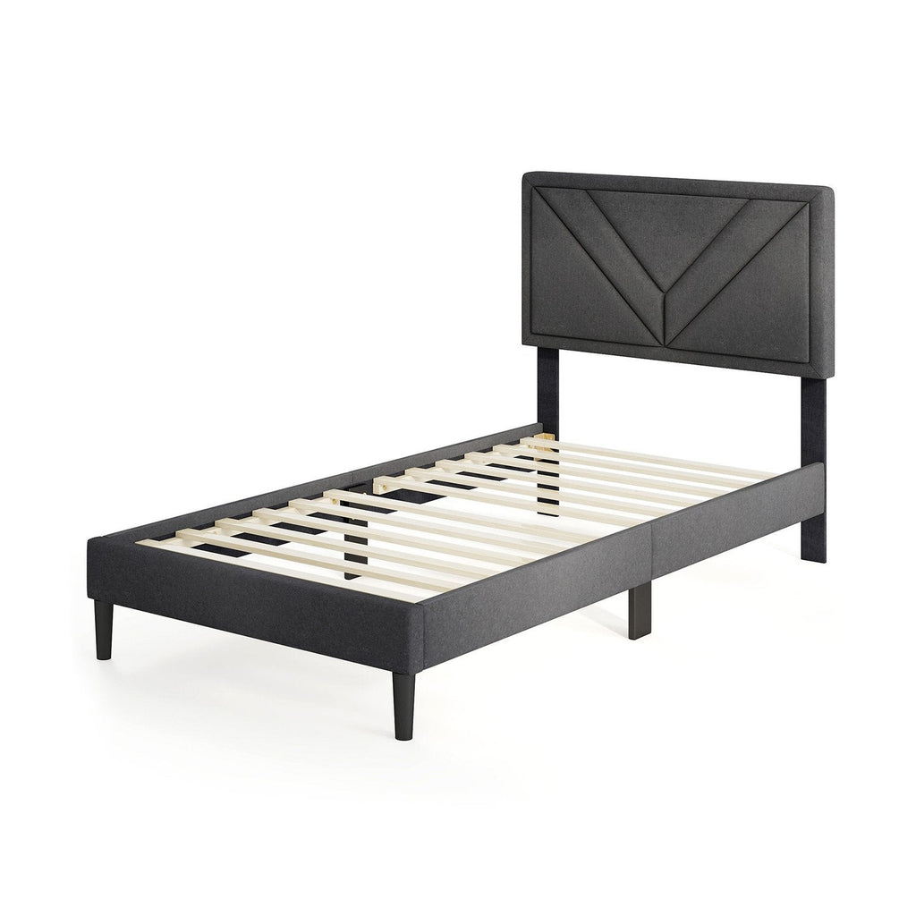 Upholstered Platform Bed with Tufted Headboard and Wooden Slats-Full Size