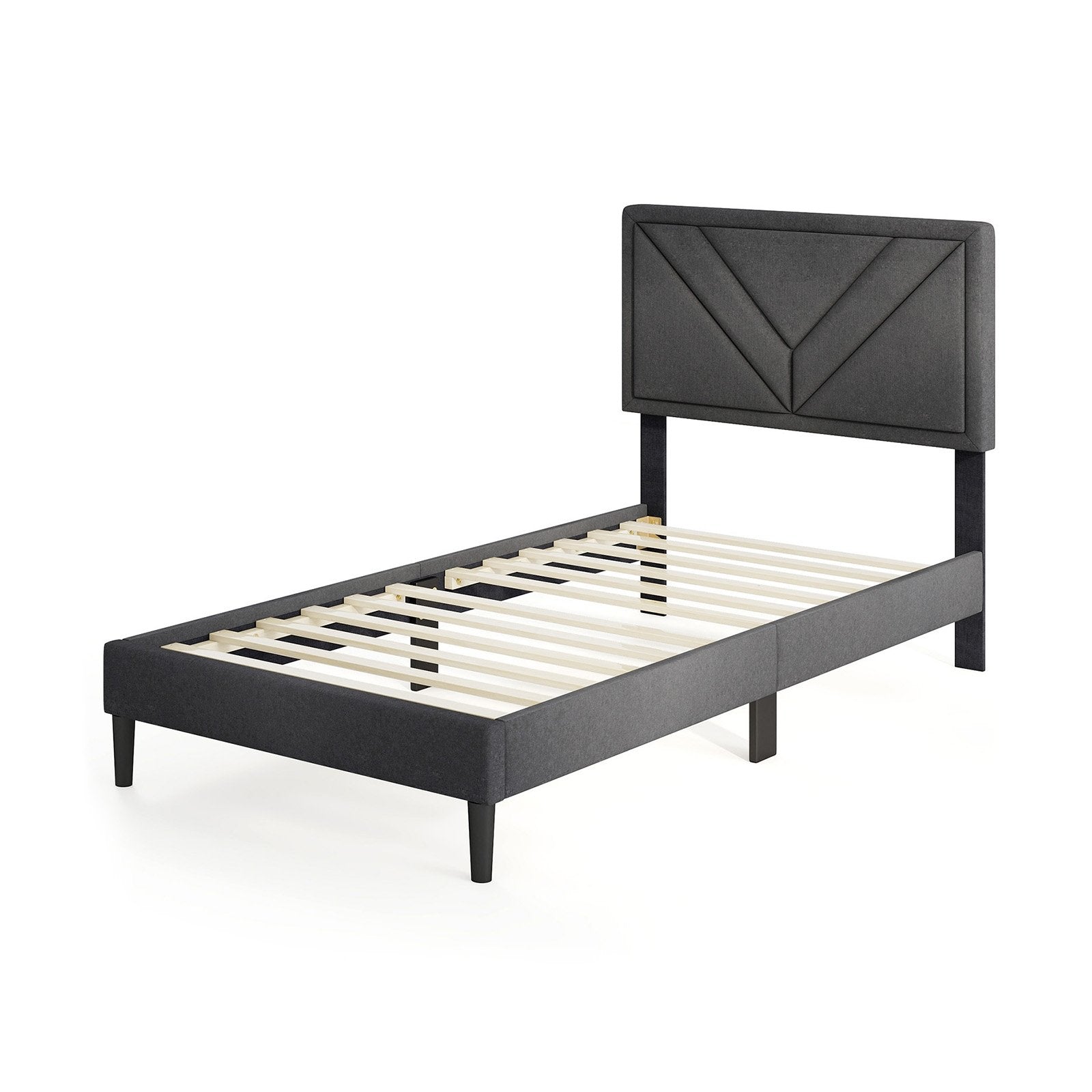 Upholstered Platform Bed with Tufted Headboard and Wooden Slats-Full Size