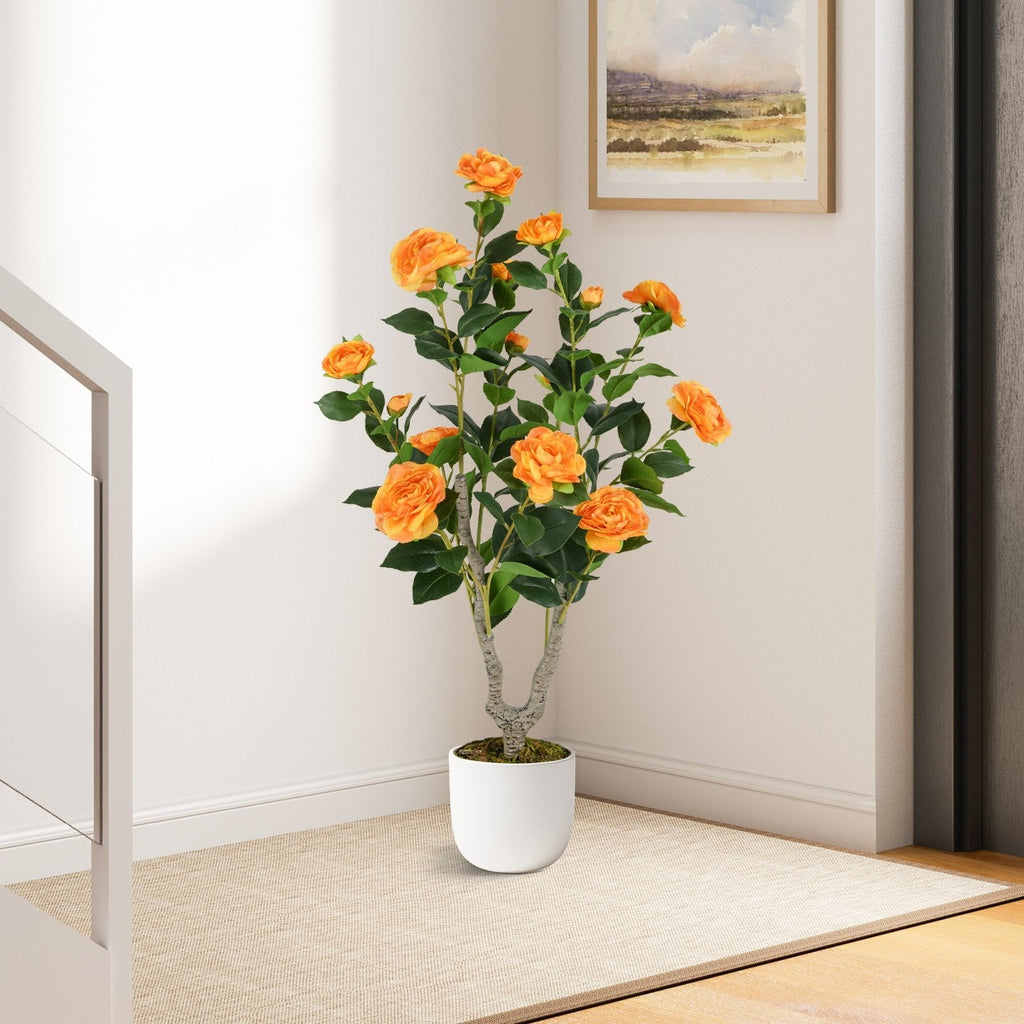 36 Inch Artificial Camellia Tree with Blooming Flower 1 Pack-Orange