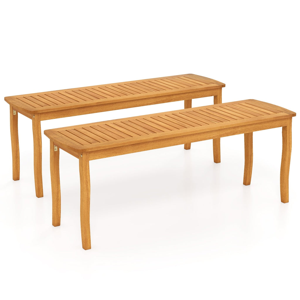Acacia Wood Outdoor 48" Long Patio Dining Bench-2 Pieces