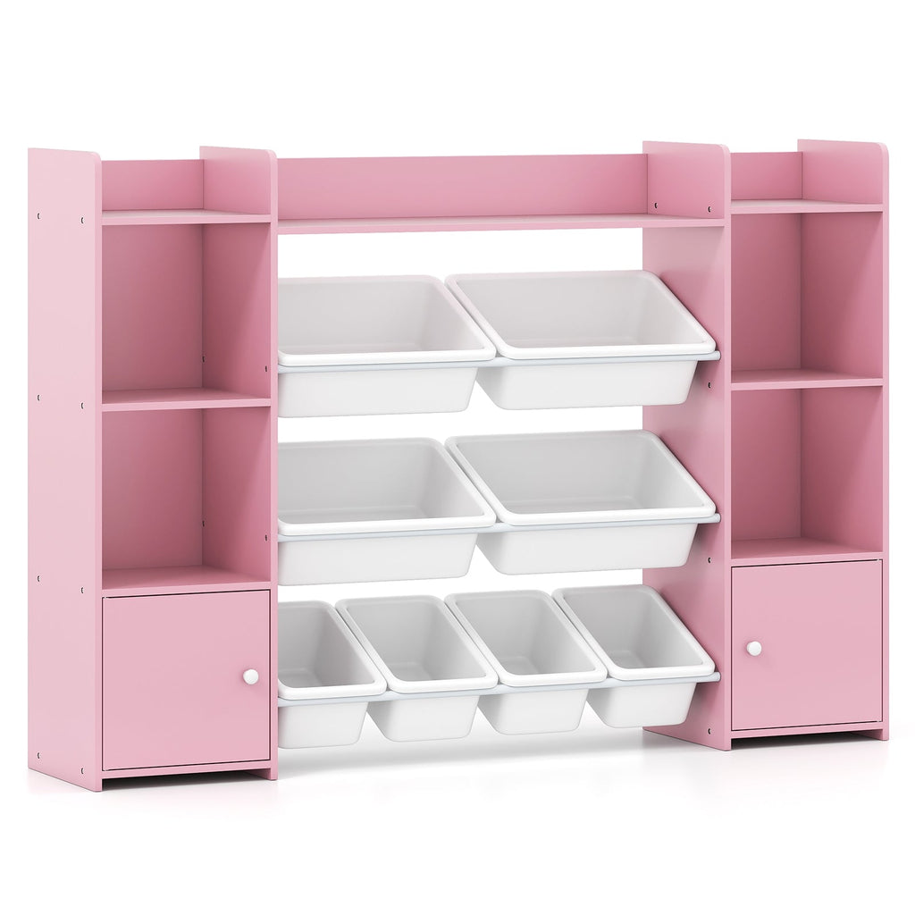 56 inch Large Toy Storage Organizer with 8 Removable Bins and Bookshelf-Gray