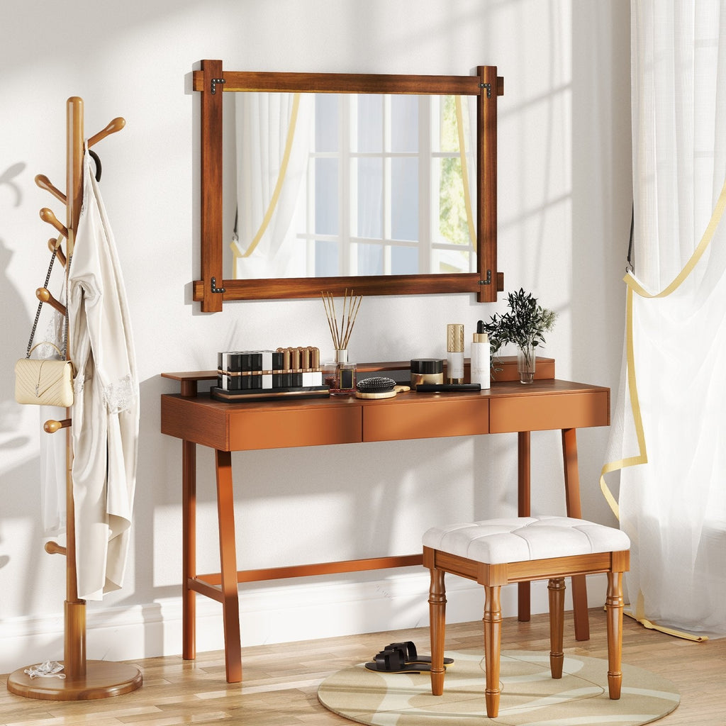 Wood Framed Mirror with Acacia Wood Frame and Vintage Rivet Design Brown-S