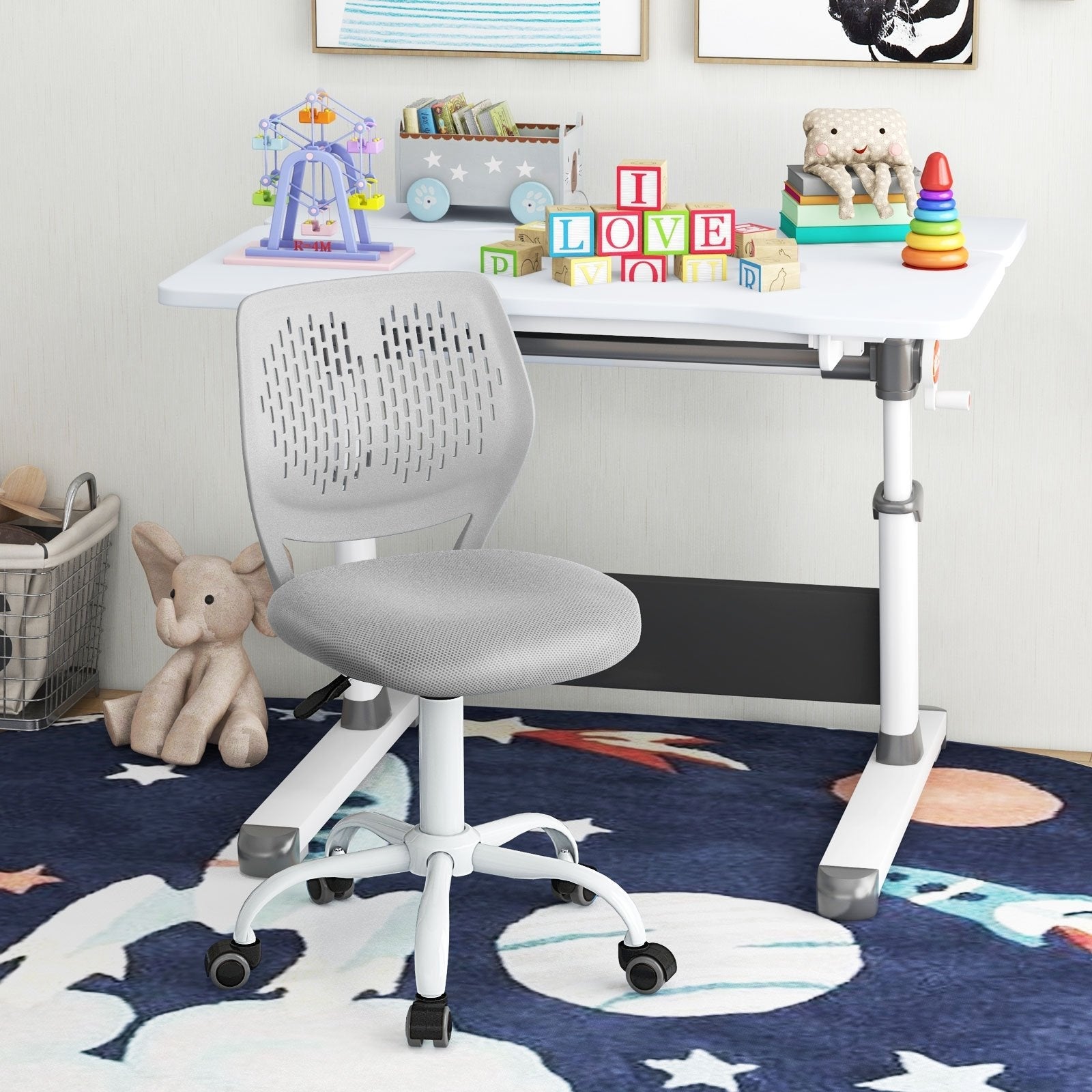Ergonomic Children Study Chair with Adjustable Height-Blue